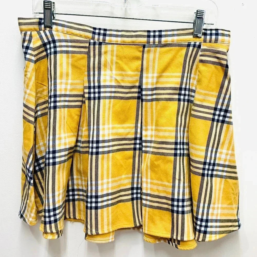 NWT GOODS FOR LIFE Juniors High Rise Plaid Gold Navy Pleaded Skirt Size 13